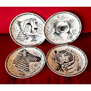 Vtg Set of 4 Wild Animal Park Safari Animal Plates Cheetah Zebra Tiger Koala 8"